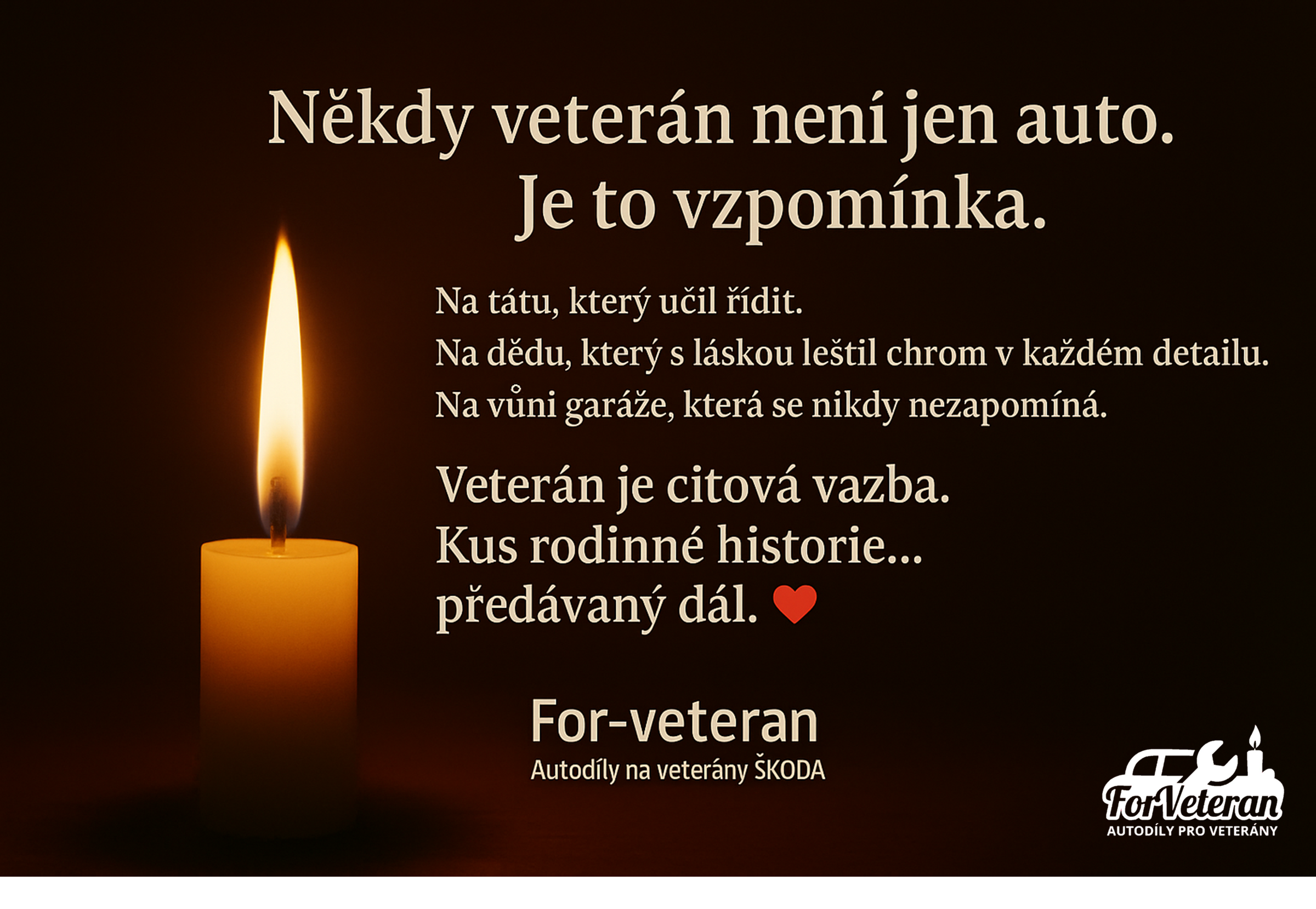 Zapálená svíčka a dušičkové připomenutí, že veterán je rodinná vzpomínka předávaná dalším generacím.