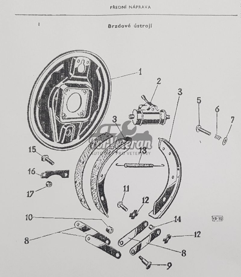 Sada uchycení brzdových čelistí ŠKODA Tudor, Spartak ; 103436000