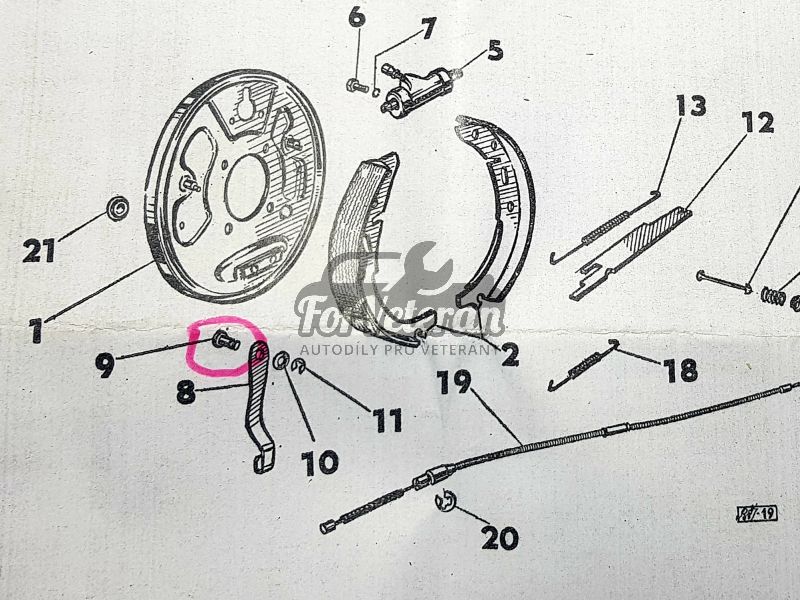 Čep páky ruční brzdy ŠKODA 1000MB, 100, 110R ; 110336020