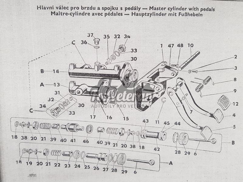 Hřídel / čep pedálů ŠKODA 1000MB, 100, 110R ; 110520130, 111520130