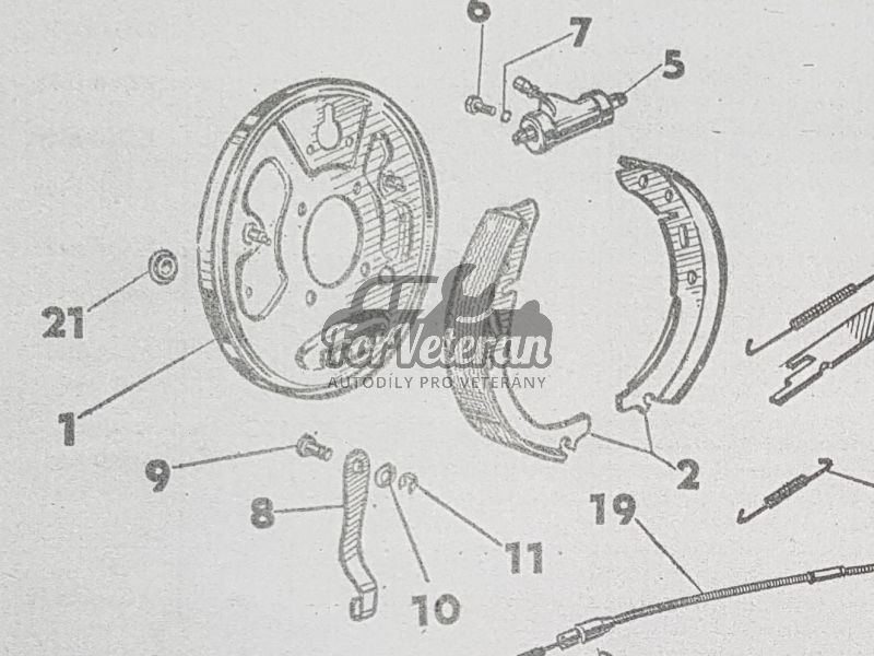Zadní PRAVÝ brzdový štít ŠKODA 1000MB, 110, 110R, 105, 130, Rapid ; 111330111, 113330111