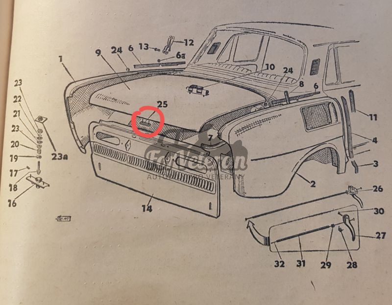 Pryžový nárazníček kapoty motoru ŠKODA 100, 110, 110R ; 111791800, 12-145-5443