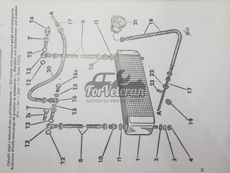 Hrdlo chladiče oleje / spojka ŠKODA 110R, 110LS, 120LS/GLS ; 993808018