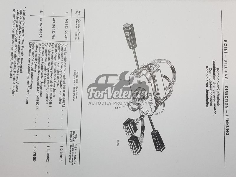 Přepínač LUCAS pod volantem - úplný ŠKODA 105, 120, 130, Rapid, Garde, 1203 ; 113939104, 113939101, 443853204090, 443853120786
