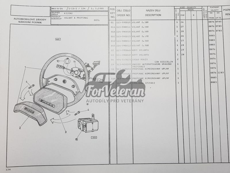 Přepínač LUCAS pod volantem - úplný ŠKODA 105, 120, 130, Rapid, Garde, 1203 ; 113939104, 113939101, 443853204090, 443853120786