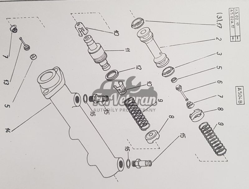 Duralový hlavní brzdový válec 19 mm ŠKODA 105, 120, 130 ; 114595012, 113595010