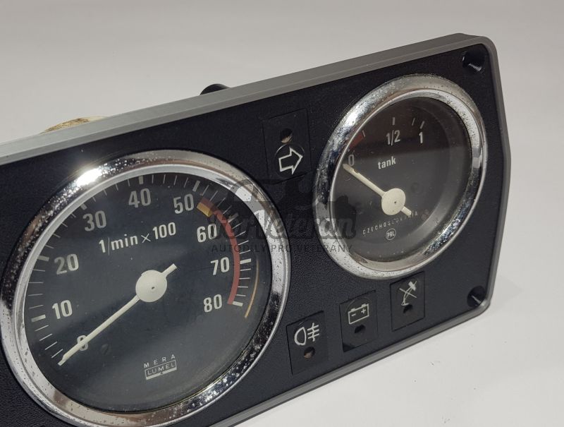 Panel přístrojové desky / rámeček budíků ŠKODA 120LS, 130 - otáčkoměr, stříbrný rámeček ; 114980114