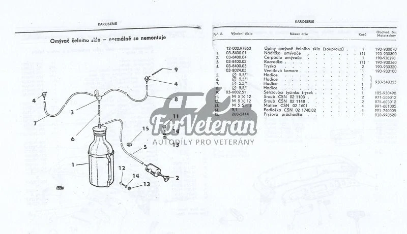 Ventil omývače/ostřikovače skel ŠKODA Spartak, Octavia, Felicia, 1202, 1000MB, 100, 110R ; 190930361, 03-8400.05