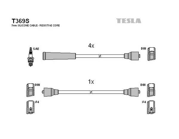 Sada zapalovacích kabelů TESLA T369S - ŠKODA 1000MB, 100, 110, 105, 120, 130 - LPG-plyn ; 113093592