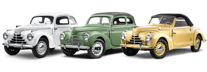 Vyobrazení modelových verzí Škoda 1101, 1102 Tudor. 